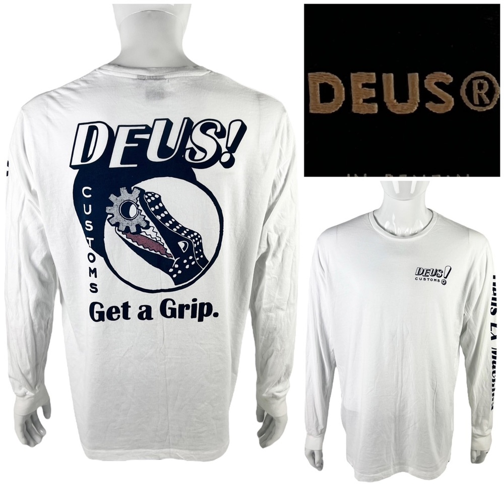 Deus Ex Machina Mens 2XL Shirt Long Sleeve 100% Cotton Ketts Tee White Custom